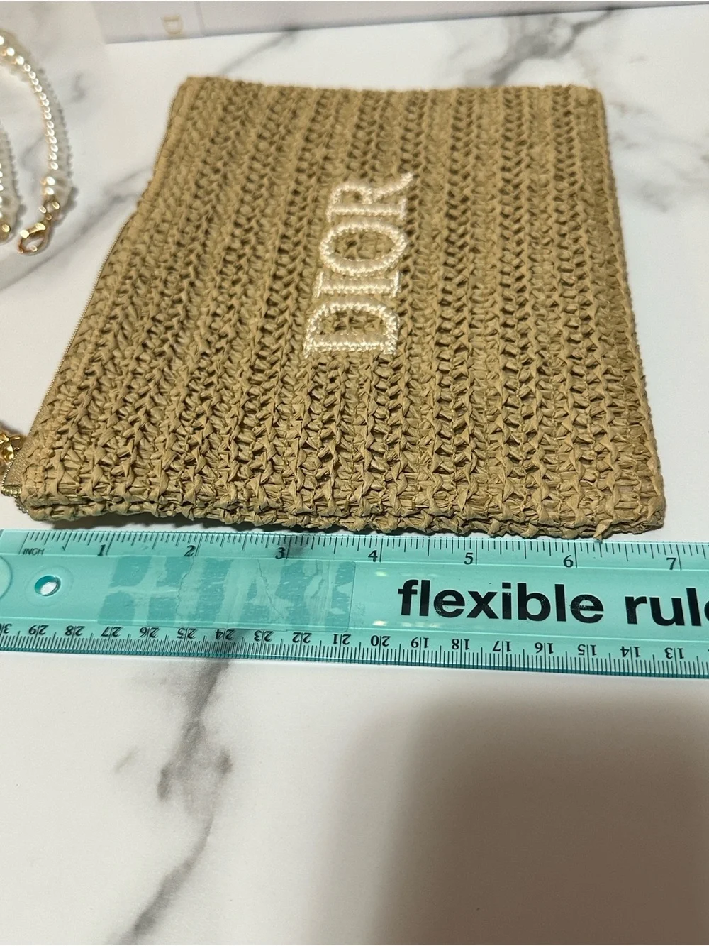Dior Beauty Tan Woven Raffia Pouch with added Pearl crossbody strap 🤩